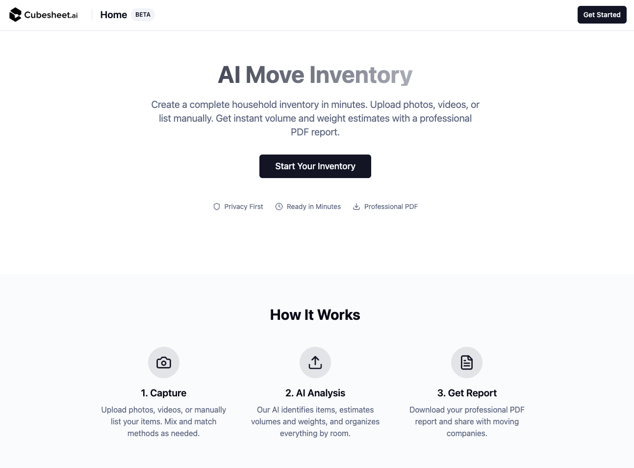 AI Moving Inventory hero interface